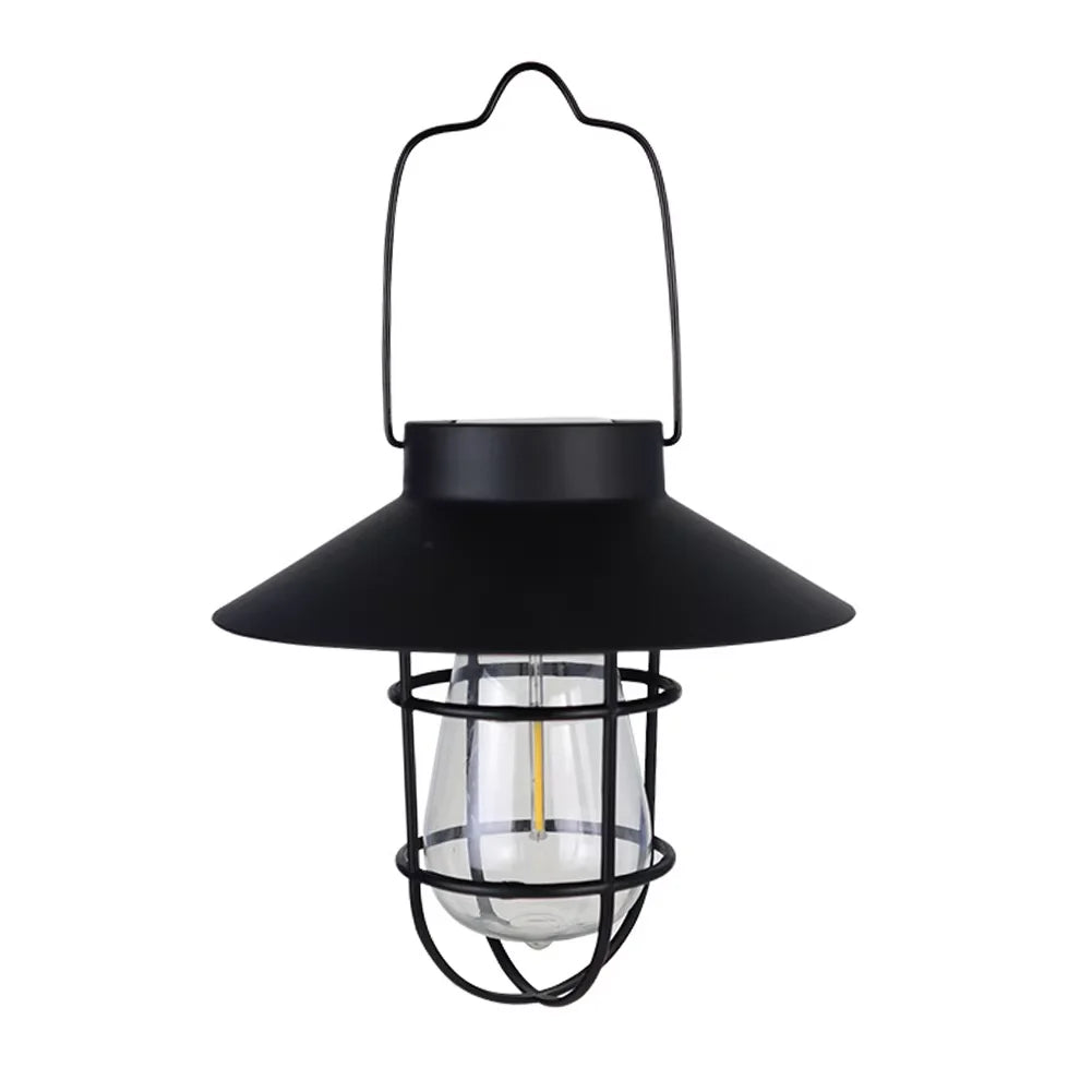 lampe solaire vintage noir transparent cage métallique verre interrupteurextérieur ip65