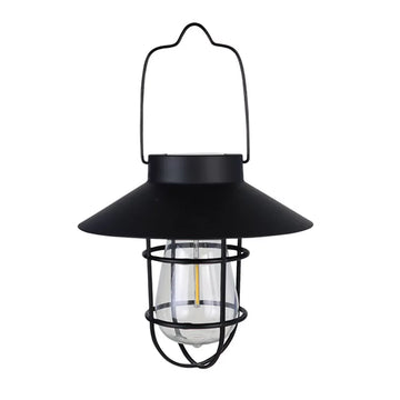 lampe solaire vintage noir transparent cage métallique verre interrupteurextérieur ip65