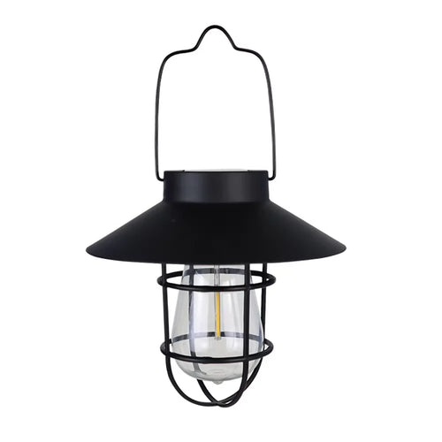 lampe solaire vintage noir transparent cage métallique verre interrupteurextérieur ip65