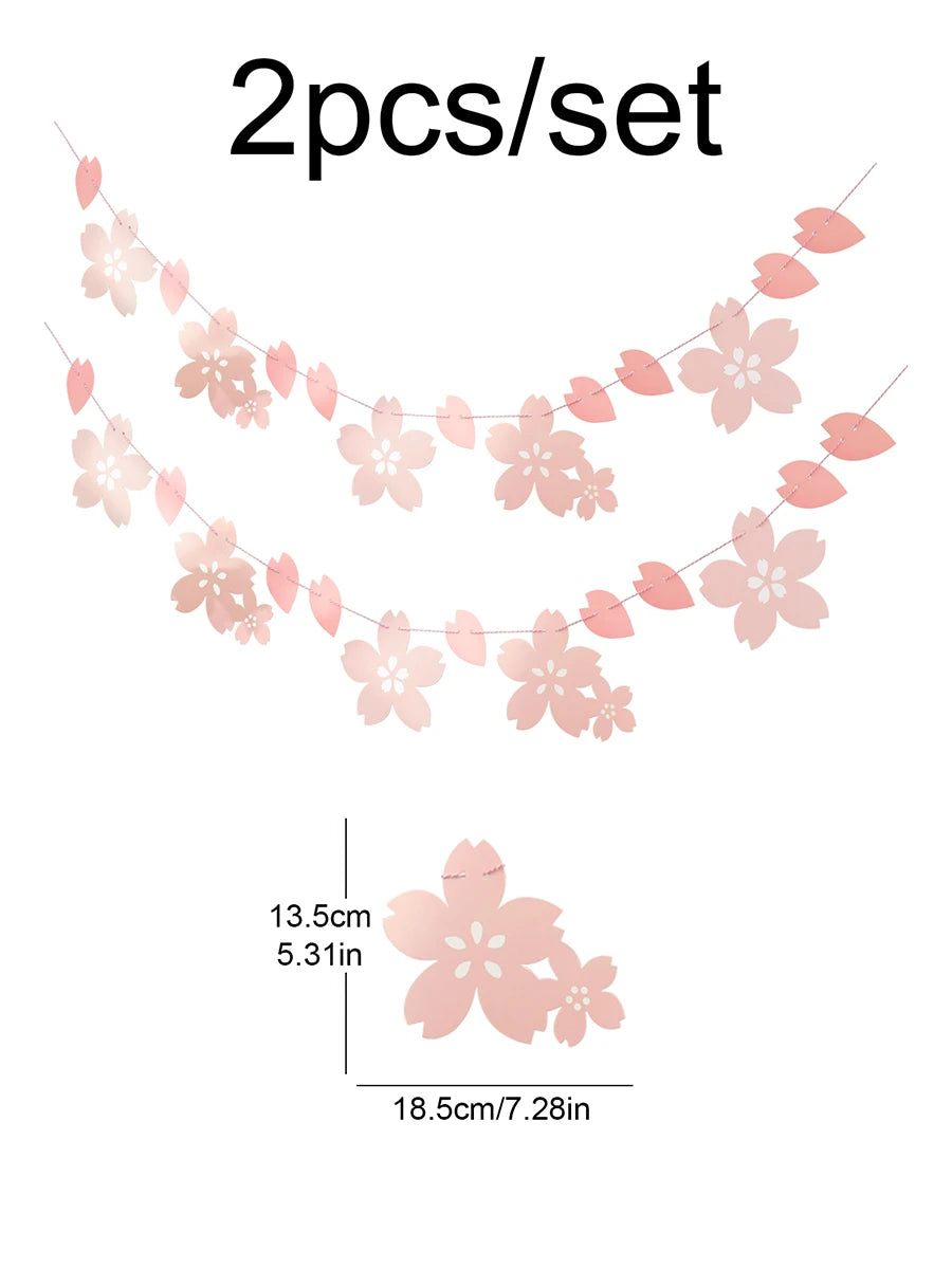 guirlande décorative fleurs cerisier papier rose blanc festif japon gradient