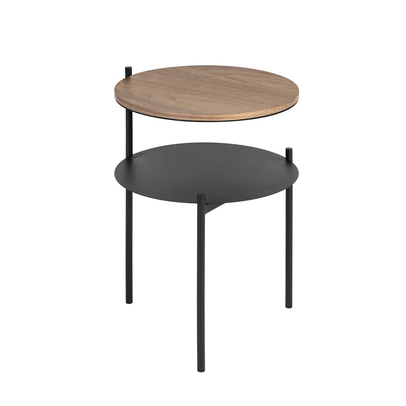table d'appoint double niveau bois minimaliste moderne table basse pieds métalliques maison noir walnut