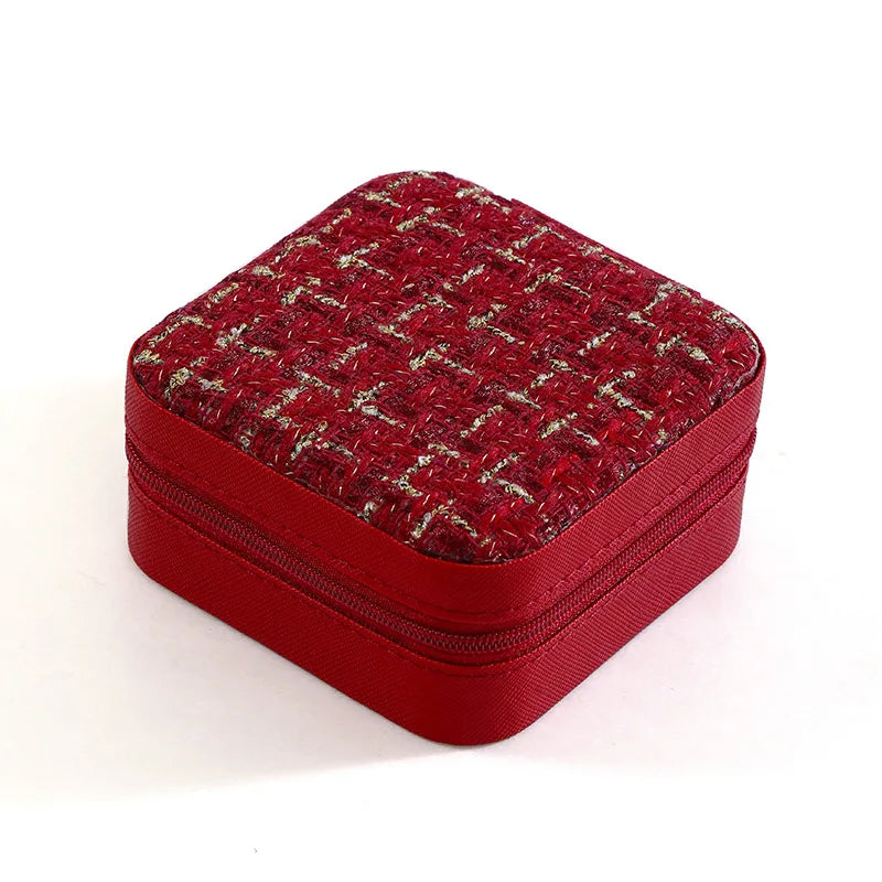 boîte rangement bijoux cuir pu rose noir rouge violet classique tissu carreaux glissière
