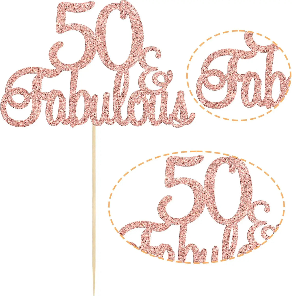 décoration gâteau anniversaire 50 ans rose pailletée lettres brillantes élégantes calligraphie pique bois festives