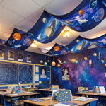 décoration fête anniversaire espace planètes soleil vaisseau spatial astronautes étoiles toile fond educatifintérieur