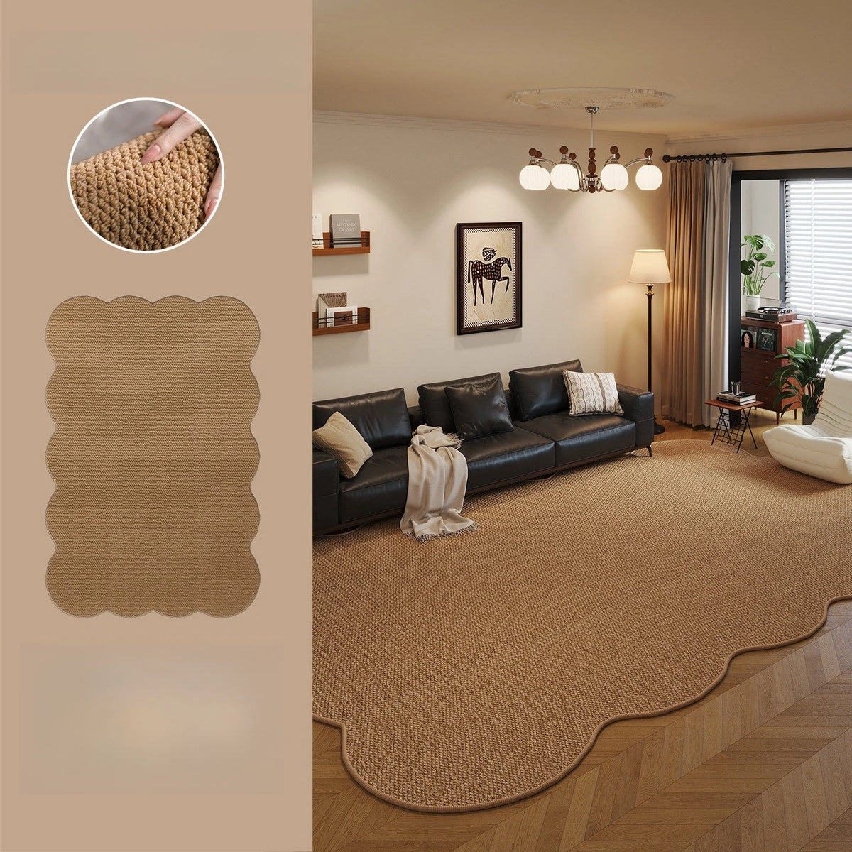 tapis beige moderne antidérapant jute tissé durable intérieur salon chambre
