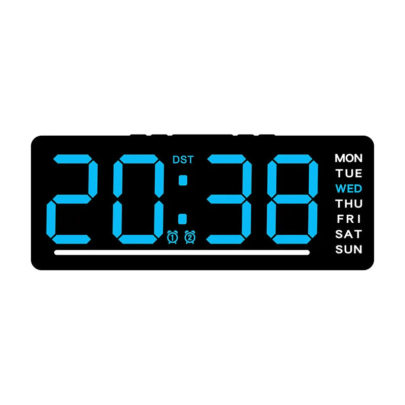 horloge numérique led affichage semaine double alarme noir vert bleu moderne minimaliste