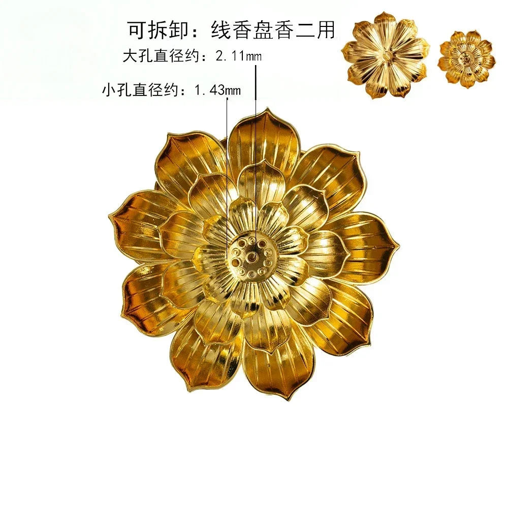 support encens fleur or artisanal incense burner cuivre décoration maison yoga