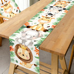 table cuisine nappe animaux savane aquarelle lion éléphant girafe zèbre enfant jungle festive