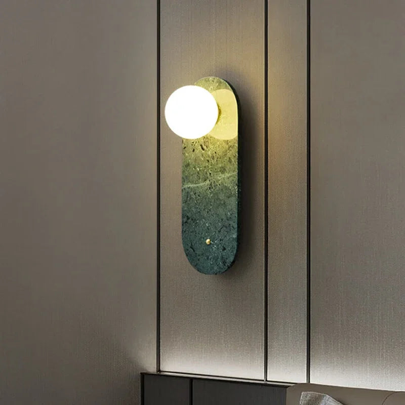 lampe murale marbre moderne vert gris blanc ampoule 14x32cm