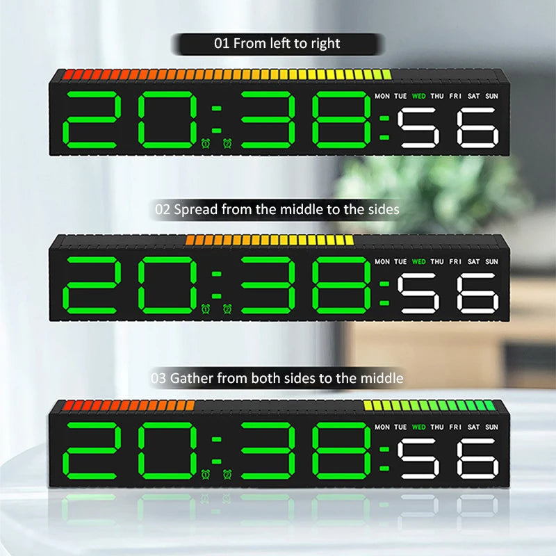 horloge led moderne réveil numérique lumière ambiance barre rythmique couleur réglable