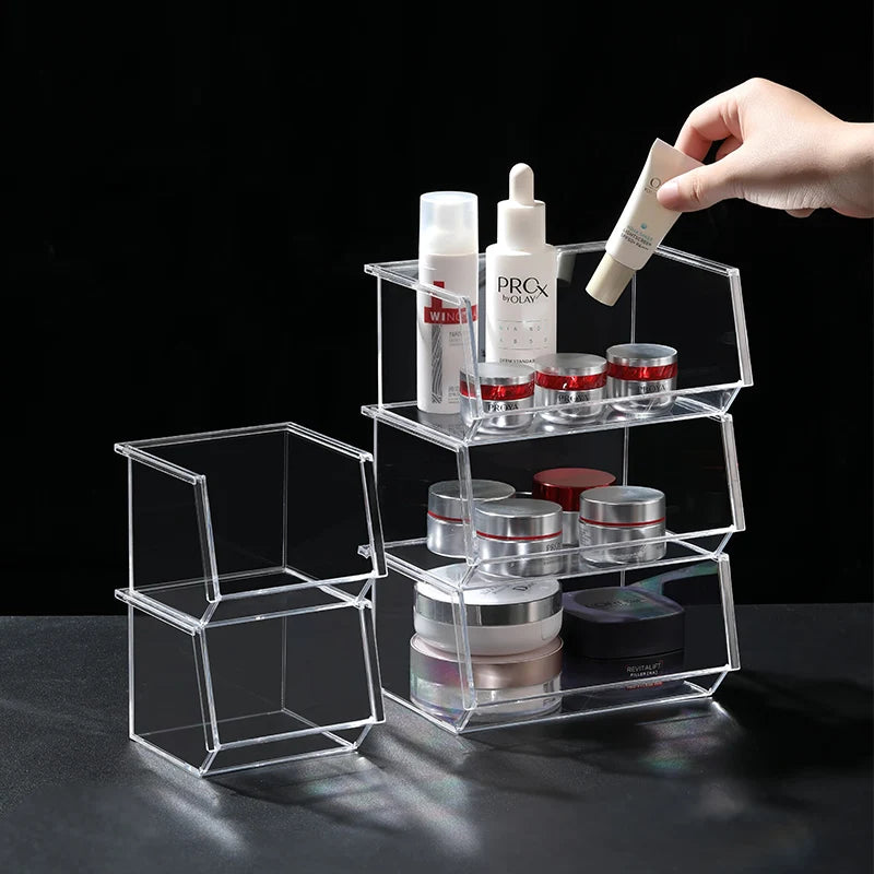 boîte rangement cosmétique transparente organisateur salle bain plastique moderne produits beauté