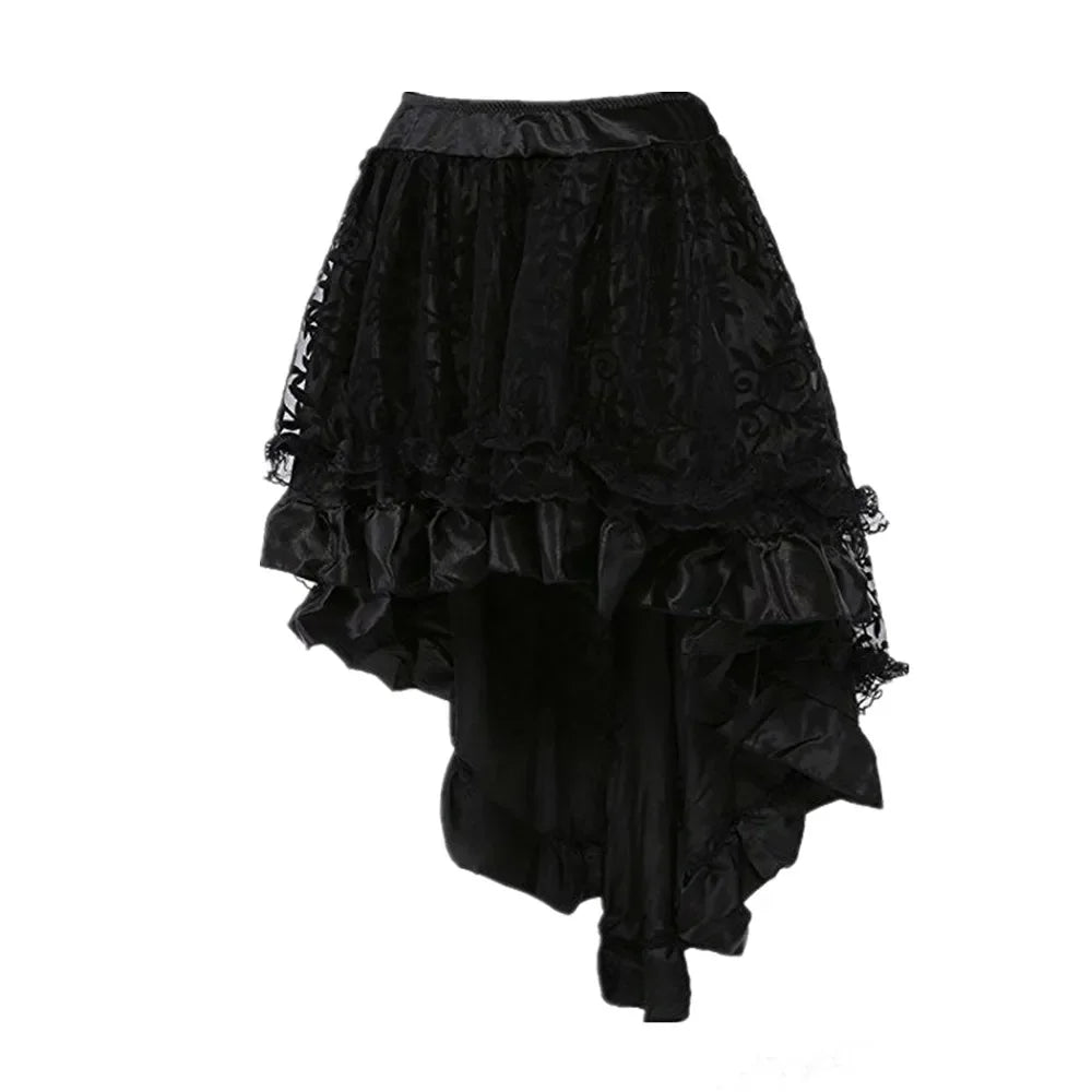 jupe dentelle fleur vintage romantique noir marron vert polyester asymétrique genoux