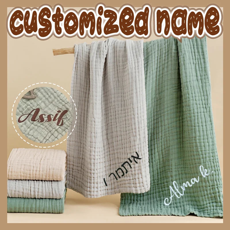 couverture bébé gaze coton beige vert gris absorbante douce personnalisable nouveau né