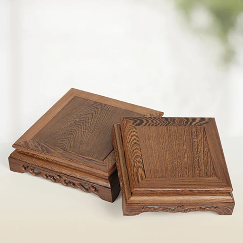support décoratif bois sculpté motifs floraux marron foncé artisanal traditionnel