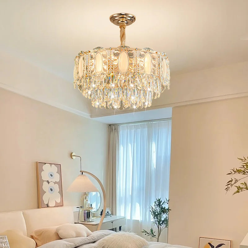 lustre doré cristal pendeloques classique moderne encastrée led 2000lm