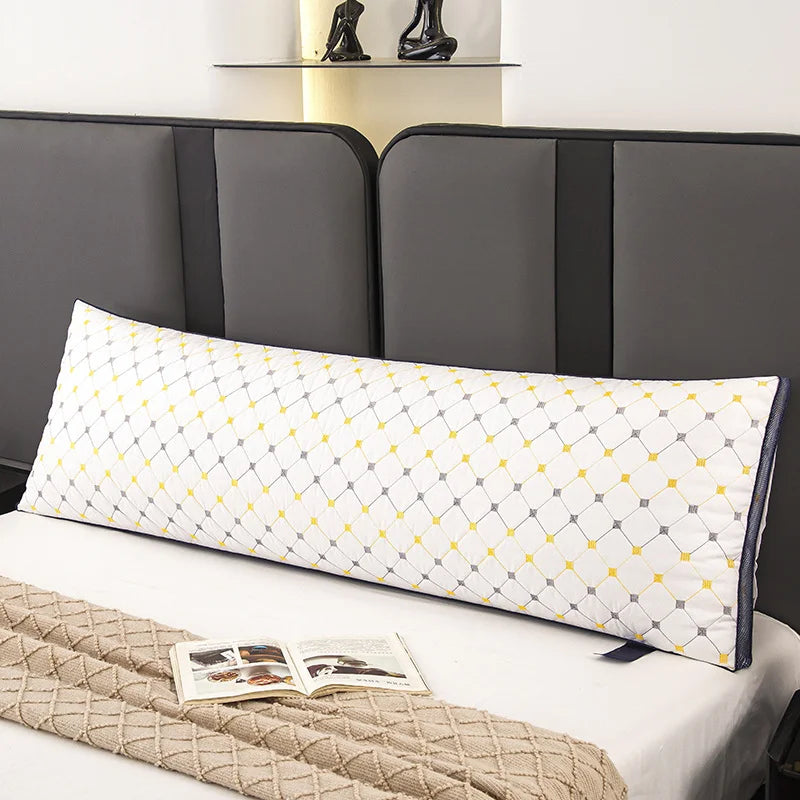 oreiller mousse mémoire forme oblong motif géométrique anti ronfement polyester blanc gris jaune moderne