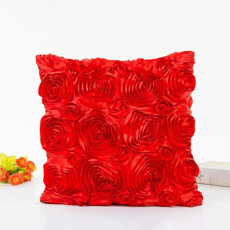 taies oreiller rose motif roses élégantes 40x40cm polyester fermeture glissière carreaux décoratifs rouges