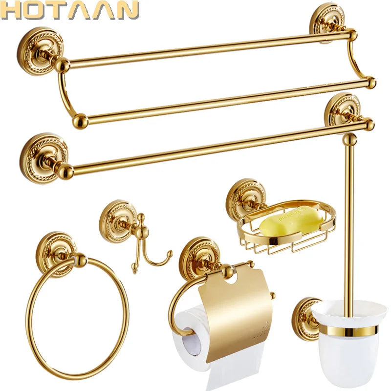 Accessoires salle bain ensemble doré classique porte serviettes rangement brosse dents poignée dorée serviette