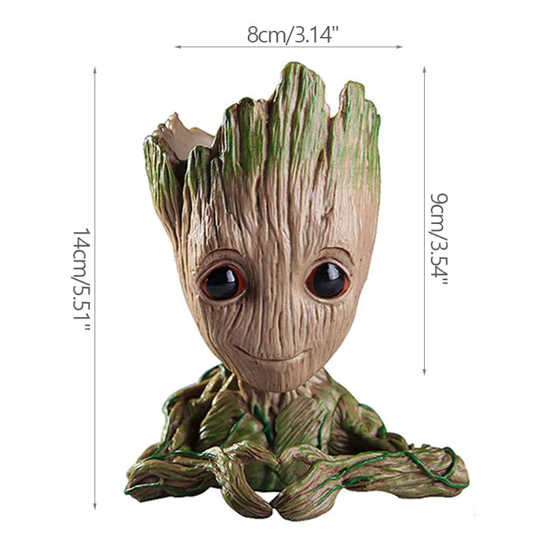 cache pot créatif marron vert texture bois personnage groot fleur intérieur décoration maison artisanat
