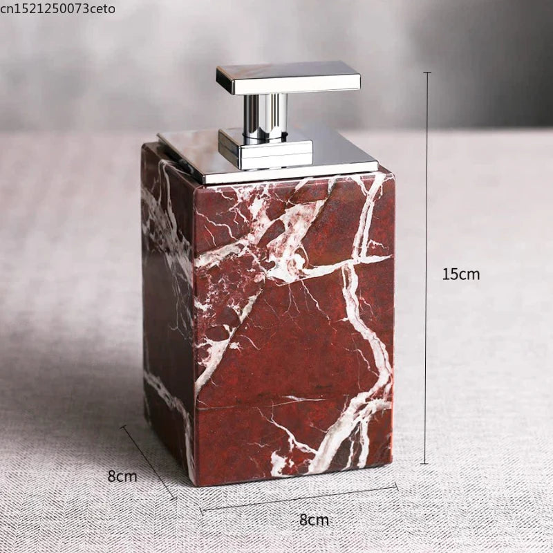 ensemble accessoires salle bain marbre violet plateau distributeur savon pot pinceau diffuseur huiles