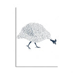 L'image représente un oiseau abstrait fait de motifs en forme de points noirs sur un fond blanc.