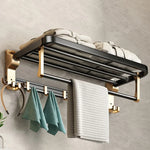 ensemble rangement salle bain noir doré moderne porte serviettes brosses savonnette clips élégant