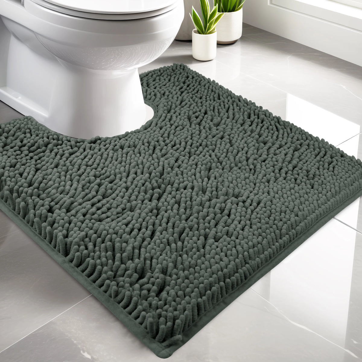 tapis salle bain moderne deux textures gris vert antidérapant bouclé rayures minimaliste
