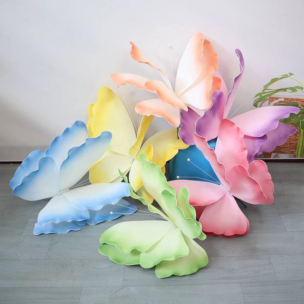 décoration événement papillon bleu rose vert réaliste détails fins tringle support anniversaire mariage fête
