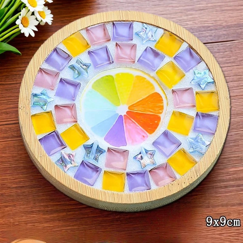 kit bricolage dessous verre mosaïque bois multicolore motif étoile décoratif table