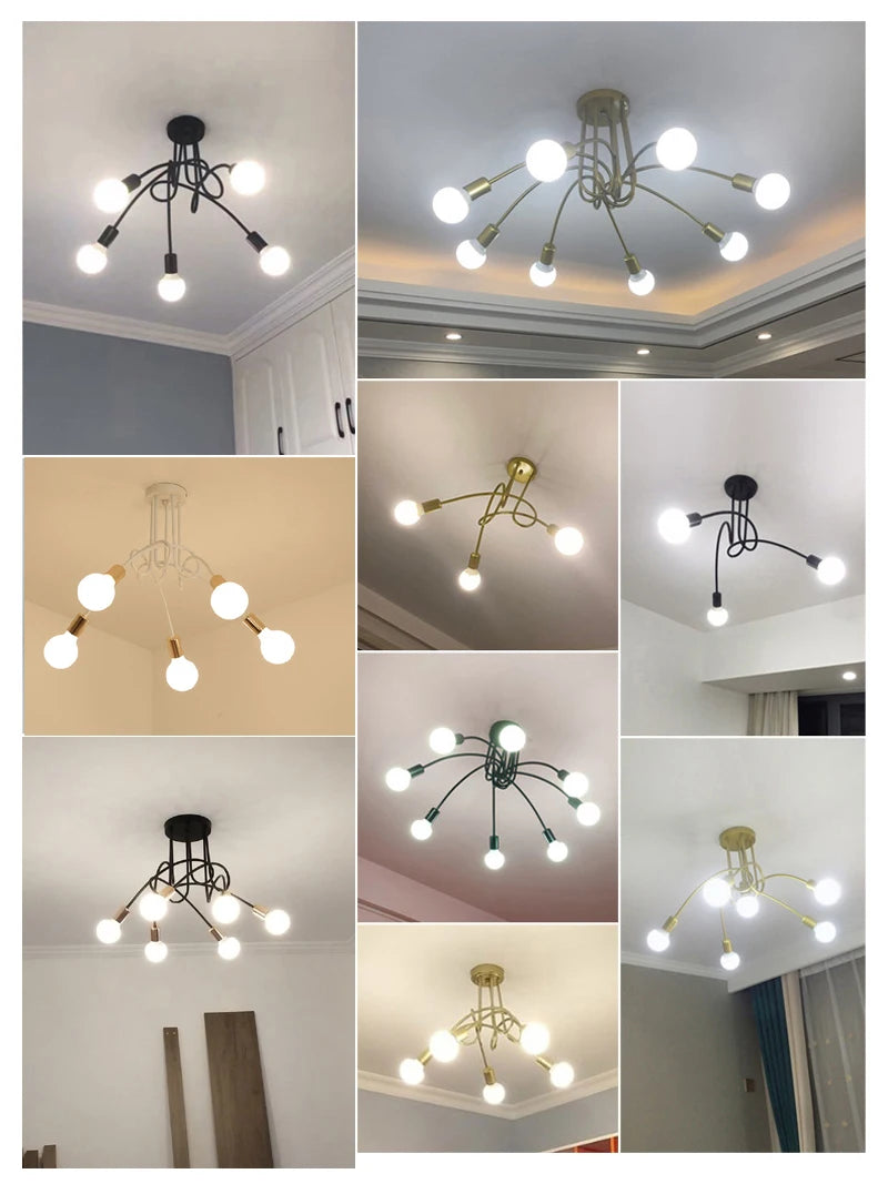 suspension lumineuse moderne noir doré ampoules blanches structure spirale fixation câbles métallique