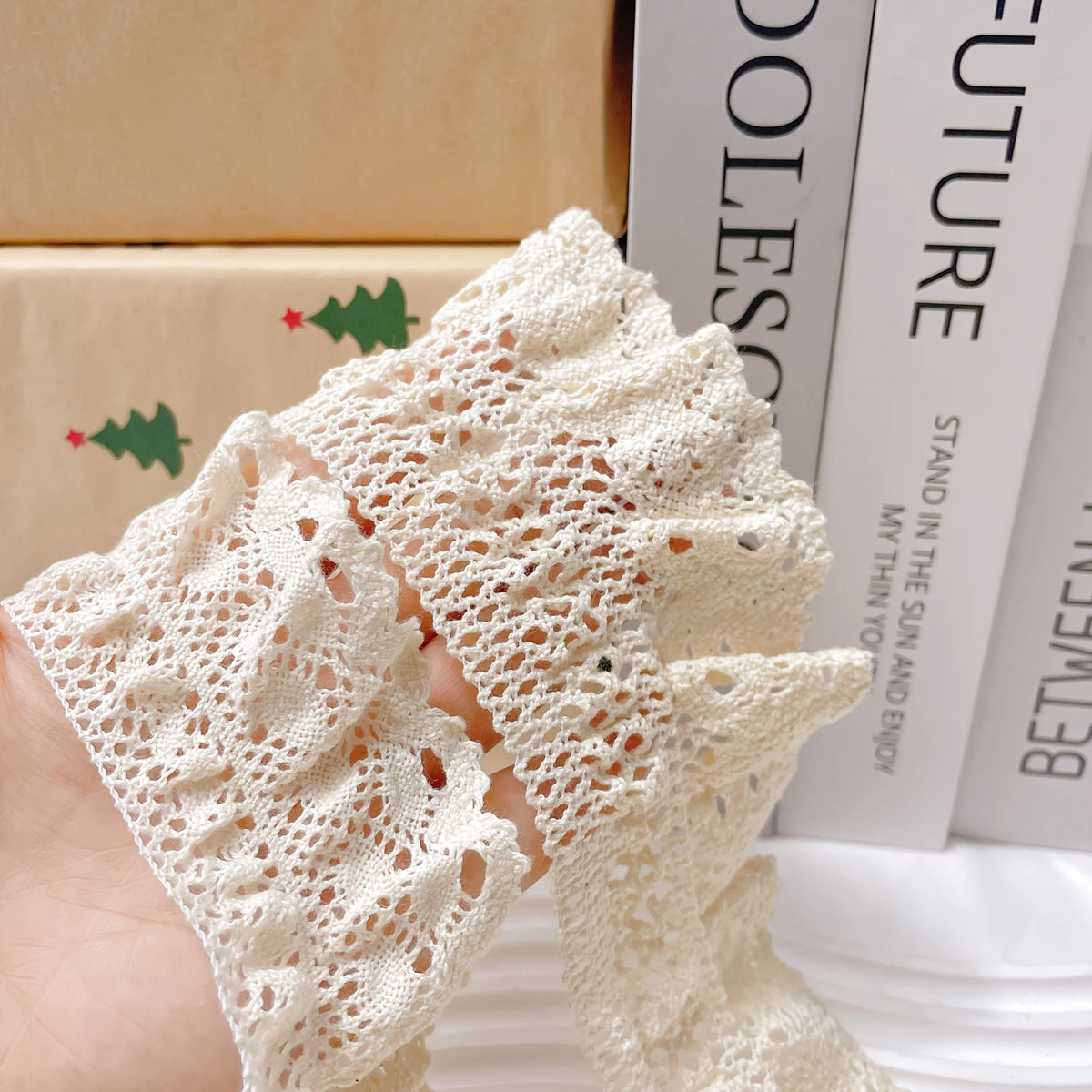 écharpe crème dentelle vintage yards polyester coton largeur 6.5cm decoration nuptiale projets couture opaque