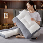 oreiller cervical ergonomique gris blanc texture tissée moderne contour arrondi fixations