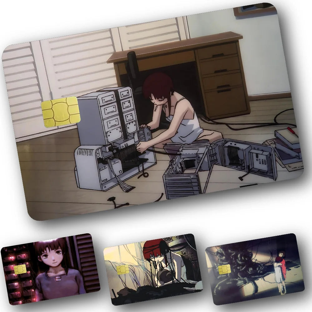 cartes crédit personnalisables dessin animé serial experiments lain stickers adhésifs multicolores opaques illustration américaine