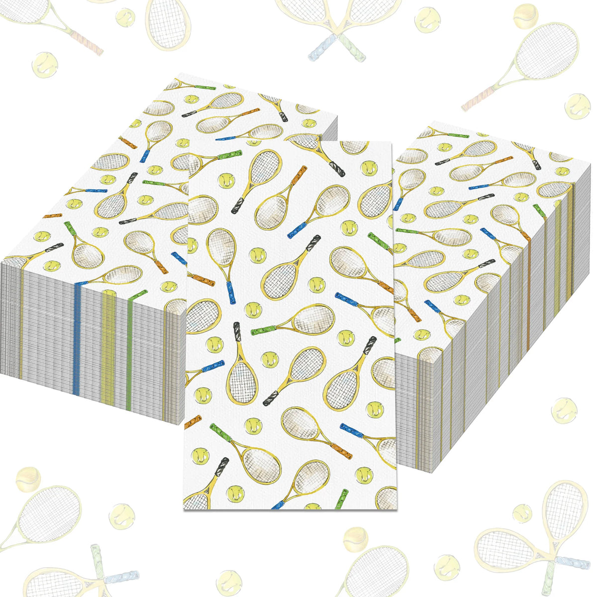 serviettes jetables tennis raquettes balles moderne blanc vert bleu doré pack 40 pièces