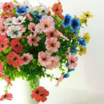 décoration intérieure moderne bouquet artificiel violet fleurs simples feuilles vertes polyester