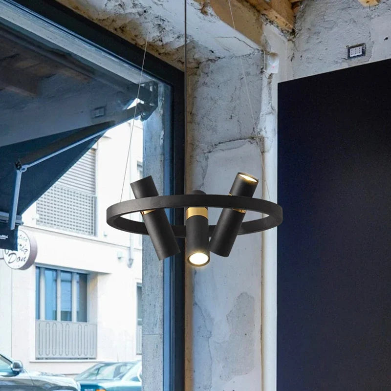 suspension lumineuse moderne noir doré led ampoules câbles suspendus minimaliste intérieur salon