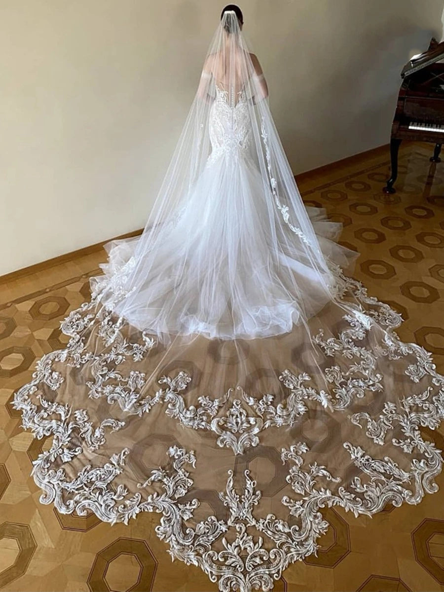 voile mariée cathédrale broderie florale robe mariée classique coton élasthanne blanc accessoires mariage