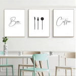 affiche moderne bon appétit lettrage calligraphique fourchette cuillère blanc noir minimaliste