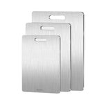 planche découper acier inoxydable rectangle lisse poignée moderne grande cuisine préparation alimentaire
