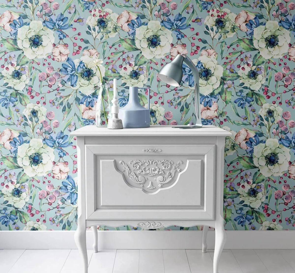 papier peint fleur bleu autocollant moderne floral chambre cuisine enfants salon