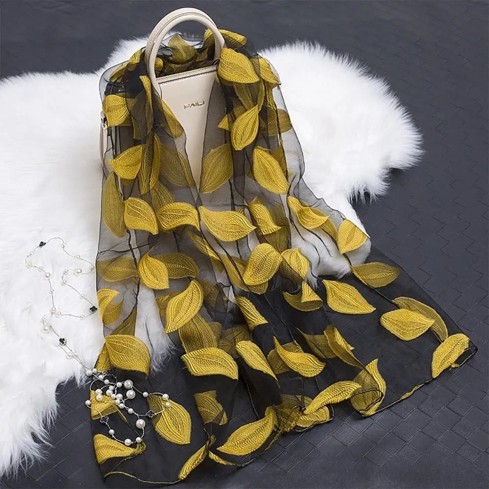 écharpe fleur printemps été femme extérieure polyester longue mode feuilles transparente