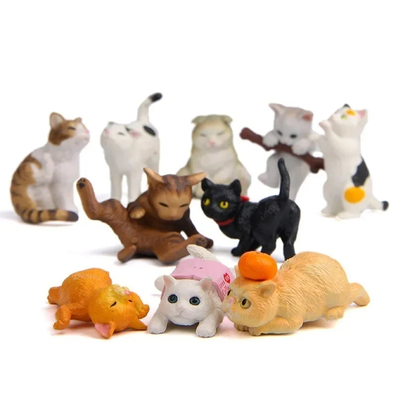 figurines chats blanc noir orange miniature jardin décoration maison taches rayures pastorales réaliste