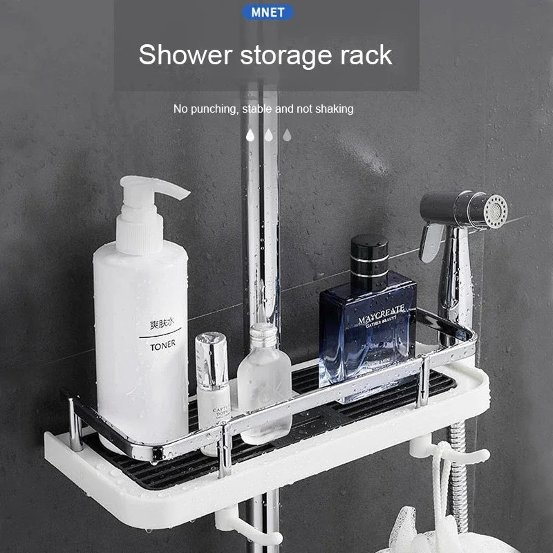 rack rangement douche blanc noir moderne grille ventilation fixations murales multifonctionnel produits toilette