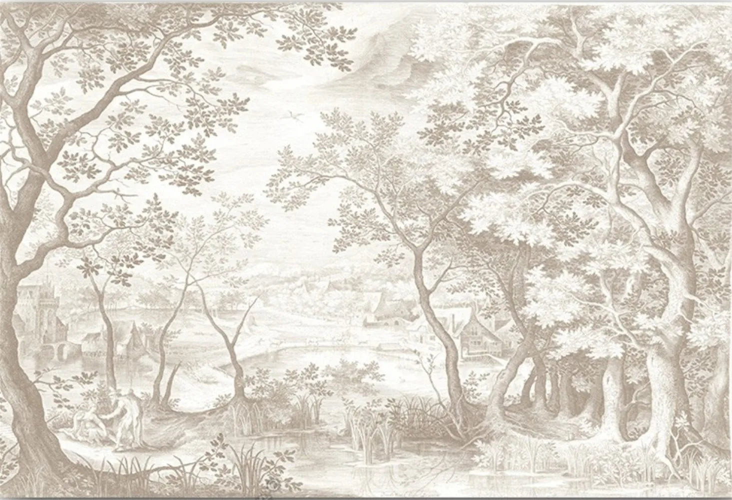 Application du papier peint arbre noir et blanc derrière un téléviseur