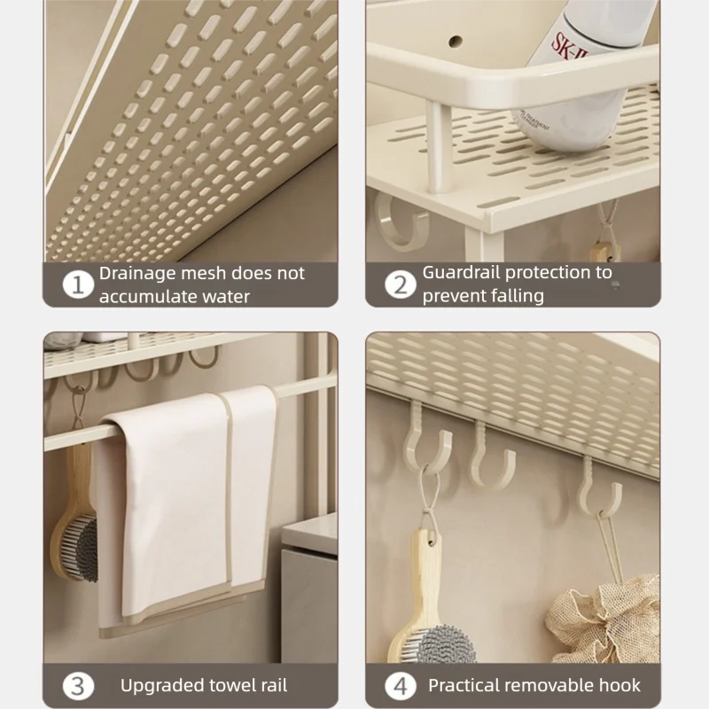 étagère murale moderne grille ventilation clip fixation salle bain cuisine organisation couleur beige claire