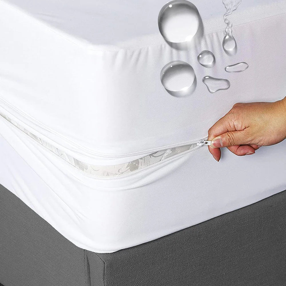 housse matelas imperméable anti poussière fermeture éclair protection lit double gris moderne uni