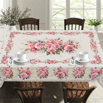 nappe fleur rose printemps moderne rectangle maison décoration table verre assiette couverts