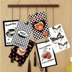 affiches kawaii girly moderne motifs fruits pompons tringle bois cartes décoratives rose rouge blanc
