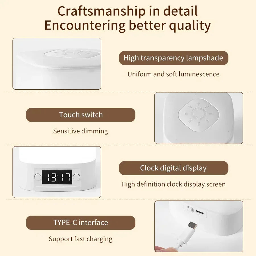 lampe veilleuse horloge rechargeable moderne chambre enfant blanc beige lumière douce télécommande