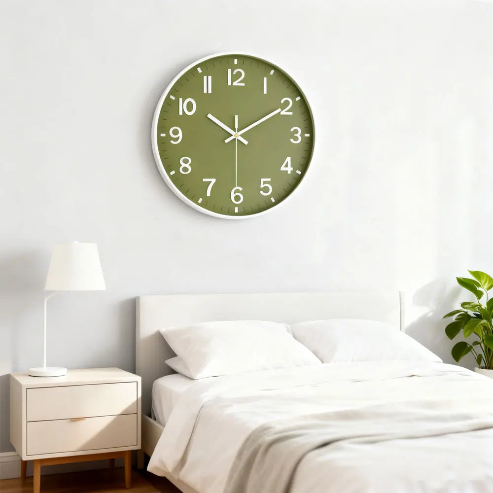 horloge murale quartz moderne vert foncé doré aiguille sans tic minimaliste 20cm 25cm 30cm